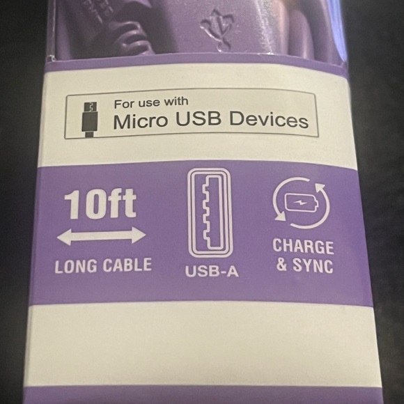 Wireless Gear Micro USB Devices (  10’ Cable and Wall Charger) purple - Picture 3 of 4